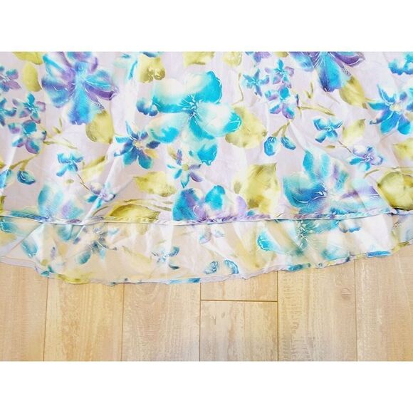 Avenue 22 Blue Floral Linen Blend Skirt‎  Hi Lo Side Zip India A-line - Picture 3 of 6